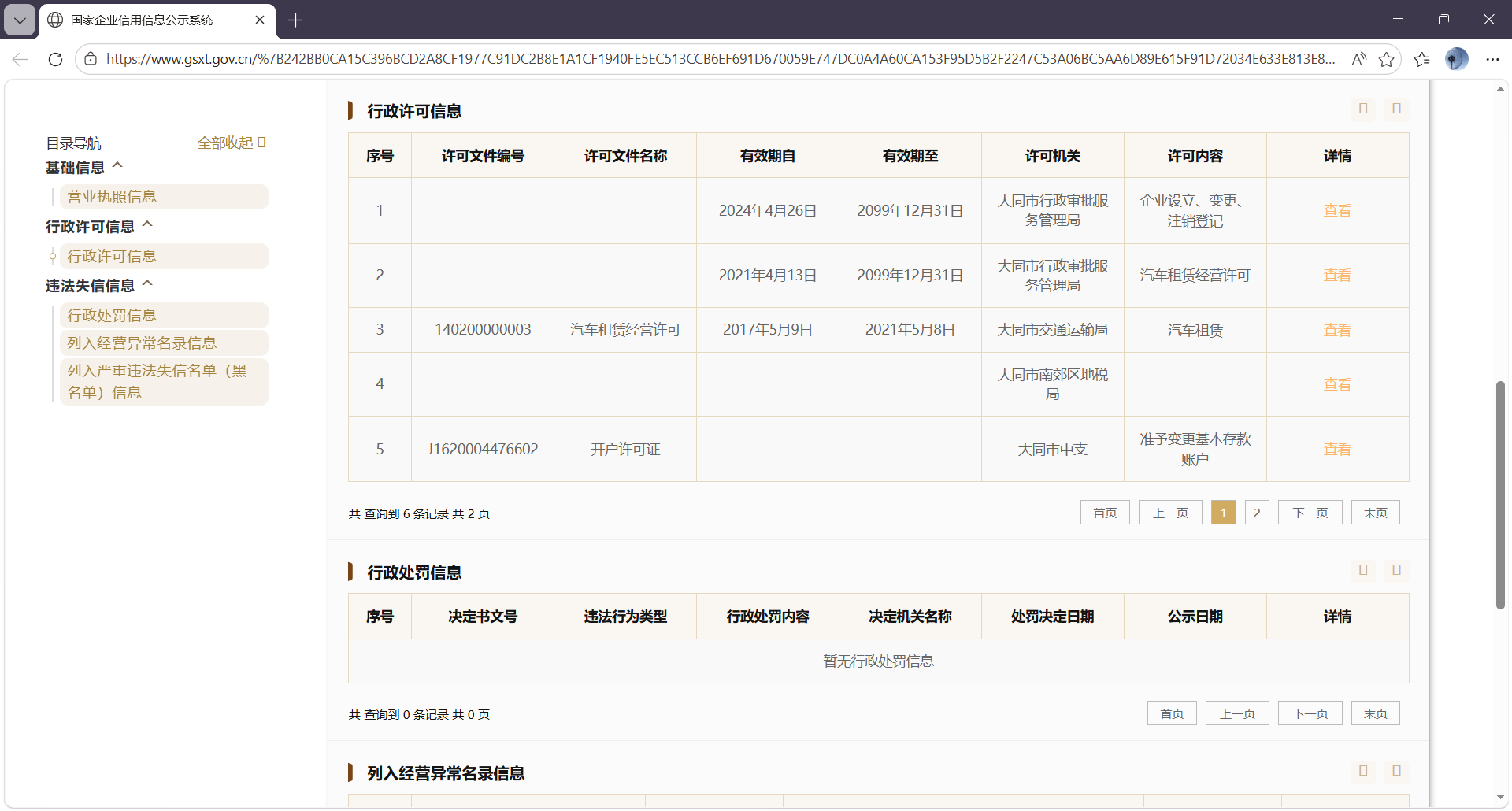 行政许可信息